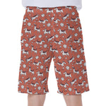 Orange Doodle Bull Terrier Pattern Print Men's Beach Shorts