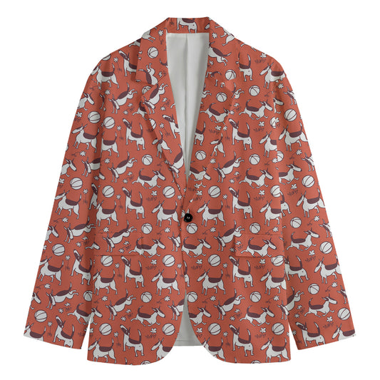Orange Doodle Bull Terrier Pattern Print Men's Blazer