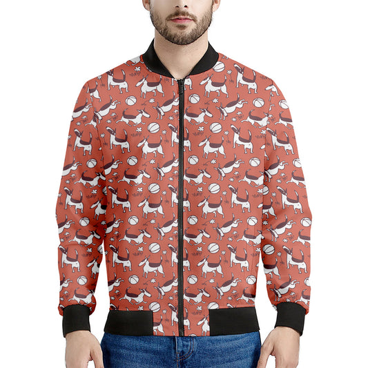 Orange Doodle Bull Terrier Pattern Print Men's Bomber Jacket