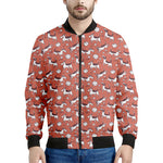 Orange Doodle Bull Terrier Pattern Print Men's Bomber Jacket