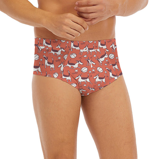 Orange Doodle Bull Terrier Pattern Print Men's Briefs