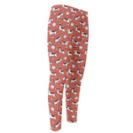 Orange Doodle Bull Terrier Pattern Print Men's Compression Pants