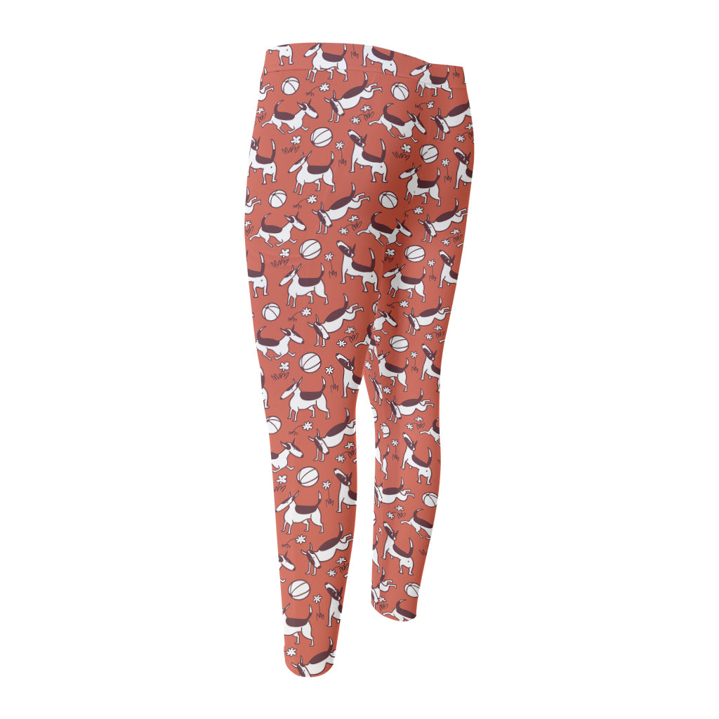 Orange Doodle Bull Terrier Pattern Print Men's Compression Pants