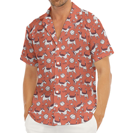 Orange Doodle Bull Terrier Pattern Print Men's Deep V-Neck Shirt