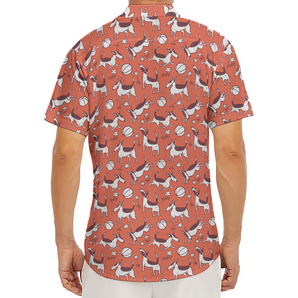 Orange Doodle Bull Terrier Pattern Print Men's Deep V-Neck Shirt