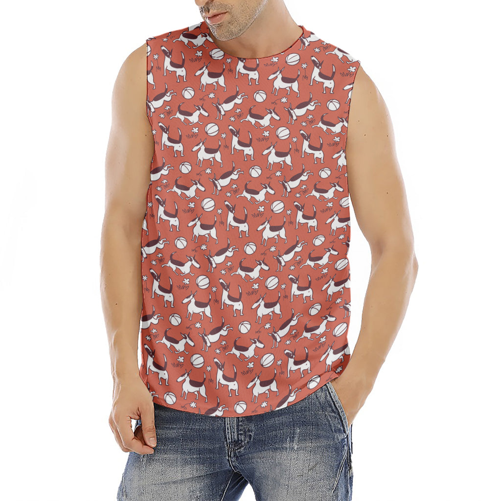 Orange Doodle Bull Terrier Pattern Print Men's Fitness Tank Top