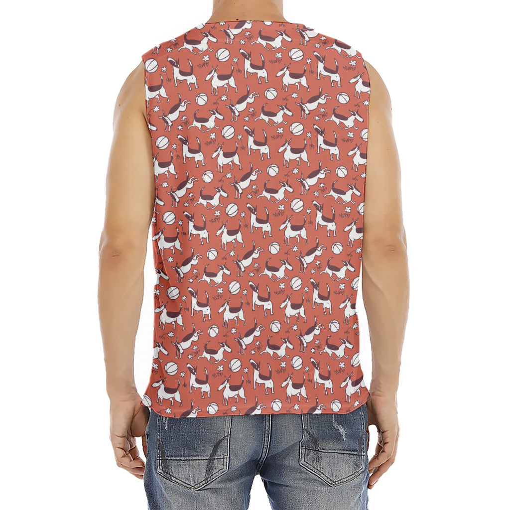 Orange Doodle Bull Terrier Pattern Print Men's Fitness Tank Top