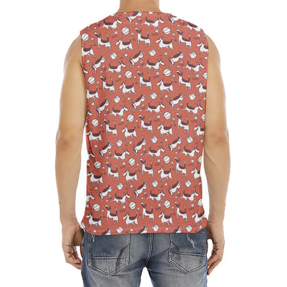 Orange Doodle Bull Terrier Pattern Print Men's Fitness Tank Top