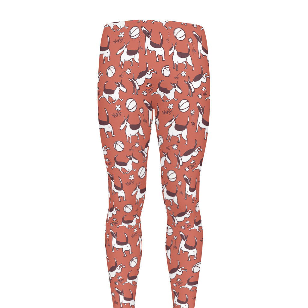 Orange Doodle Bull Terrier Pattern Print Men's leggings