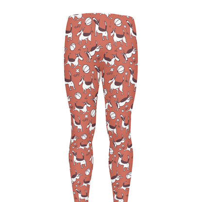 Orange Doodle Bull Terrier Pattern Print Men's leggings