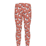 Orange Doodle Bull Terrier Pattern Print Men's leggings