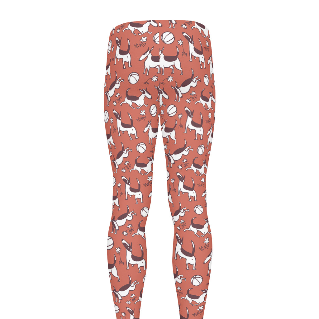 Orange Doodle Bull Terrier Pattern Print Men's leggings