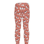 Orange Doodle Bull Terrier Pattern Print Men's leggings