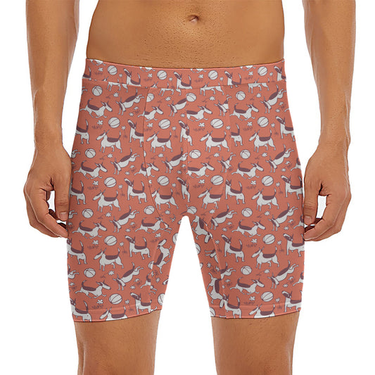 Orange Doodle Bull Terrier Pattern Print Men's Long Boxer Briefs