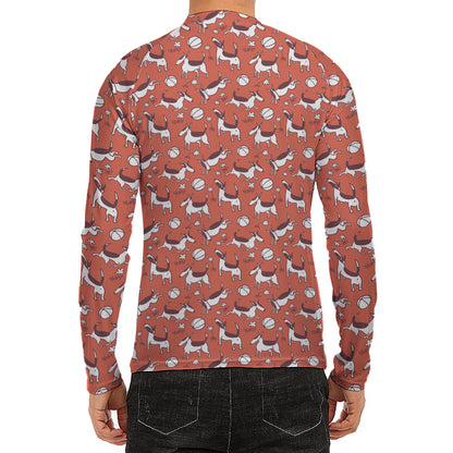Orange Doodle Bull Terrier Pattern Print Men's Long Sleeve Rash Guard