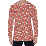 Orange Doodle Bull Terrier Pattern Print Men's Long Sleeve T-Shirt