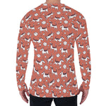 Orange Doodle Bull Terrier Pattern Print Men's Long Sleeve T-Shirt