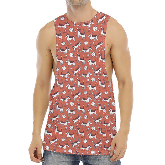 Orange Doodle Bull Terrier Pattern Print Men's Muscle Tank Top