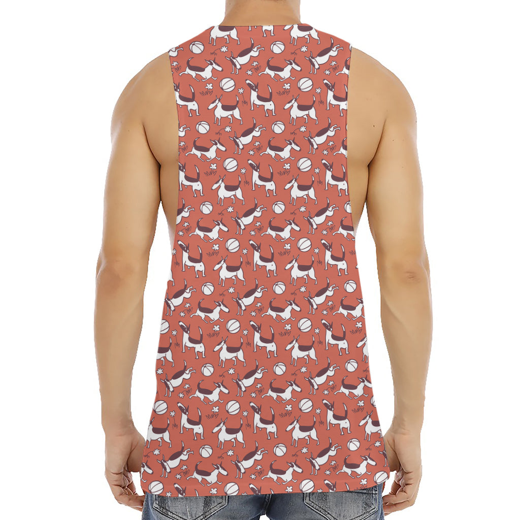 Orange Doodle Bull Terrier Pattern Print Men's Muscle Tank Top