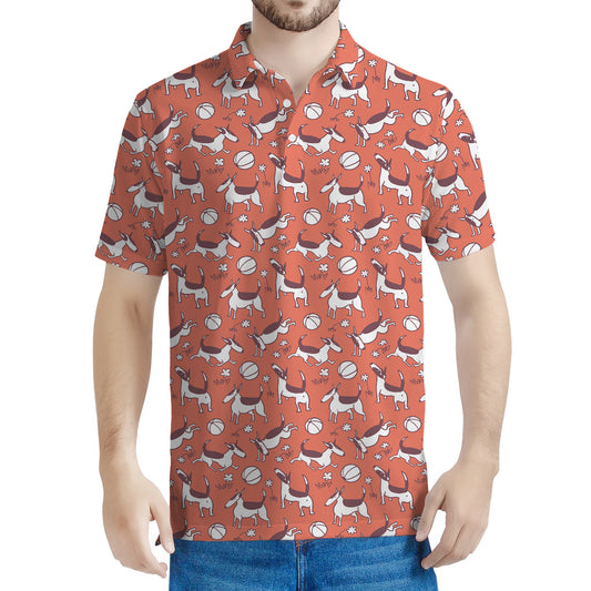 Orange Doodle Bull Terrier Pattern Print Men's Polo Shirt