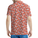 Orange Doodle Bull Terrier Pattern Print Men's Polo Shirt