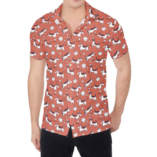 Orange Doodle Bull Terrier Pattern Print Men's Shirt