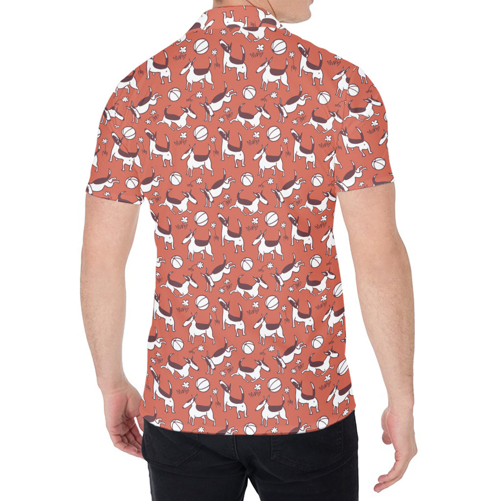 Orange Doodle Bull Terrier Pattern Print Men's Shirt
