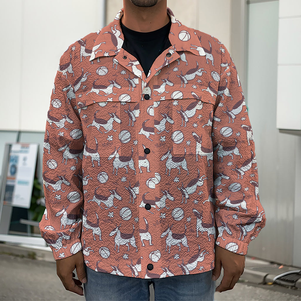 Orange Doodle Bull Terrier Pattern Print Men's Shirt Jacket