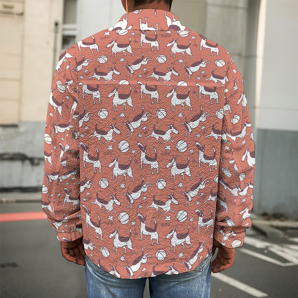 Orange Doodle Bull Terrier Pattern Print Men's Shirt Jacket