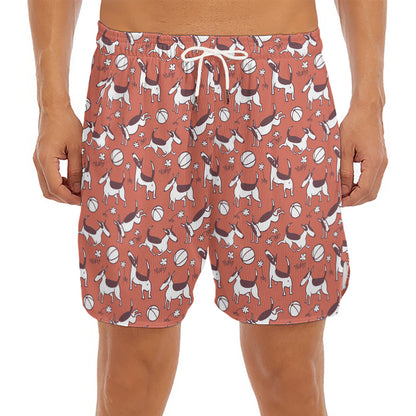Orange Doodle Bull Terrier Pattern Print Men's Split Running Shorts