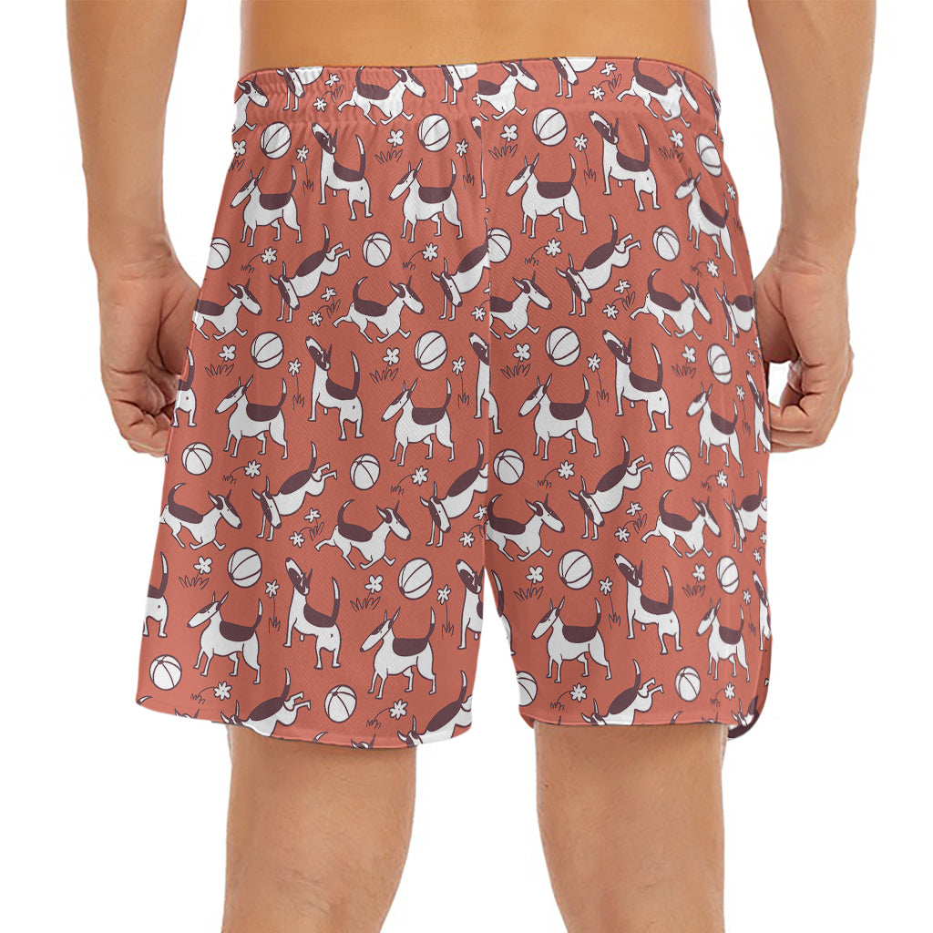 Orange Doodle Bull Terrier Pattern Print Men's Split Running Shorts