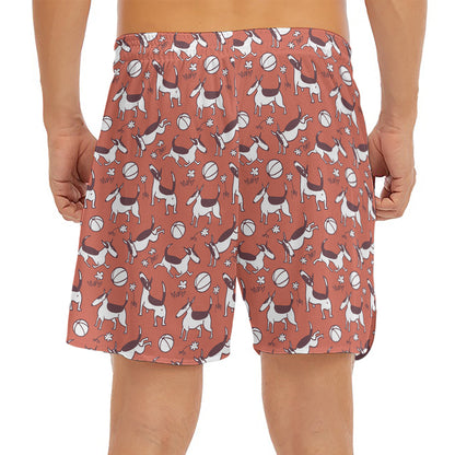 Orange Doodle Bull Terrier Pattern Print Men's Split Running Shorts