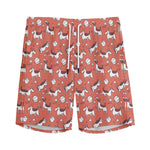 Orange Doodle Bull Terrier Pattern Print Men's Sports Shorts