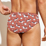 Orange Doodle Bull Terrier Pattern Print Men's Swim Briefs