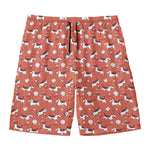 Orange Doodle Bull Terrier Pattern Print Men's Swim Trunks