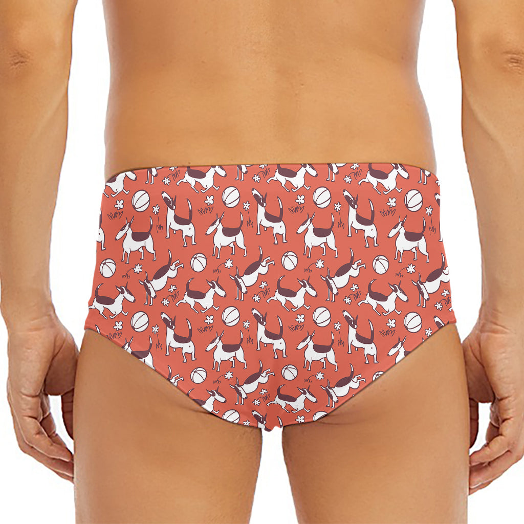 Orange Doodle Bull Terrier Pattern Print Men's Triangle Swim Briefs