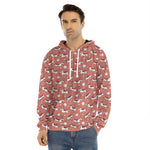 Orange Doodle Bull Terrier Pattern Print Men's Velvet Pullover Hoodie