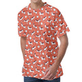 Orange Doodle Bull Terrier Pattern Print Men's Velvet T-Shirt