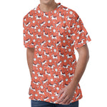 Orange Doodle Bull Terrier Pattern Print Men's Velvet T-Shirt