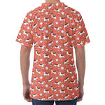 Orange Doodle Bull Terrier Pattern Print Men's Velvet T-Shirt