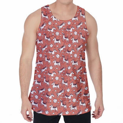 Orange Doodle Bull Terrier Pattern Print Men's Velvet Tank Top