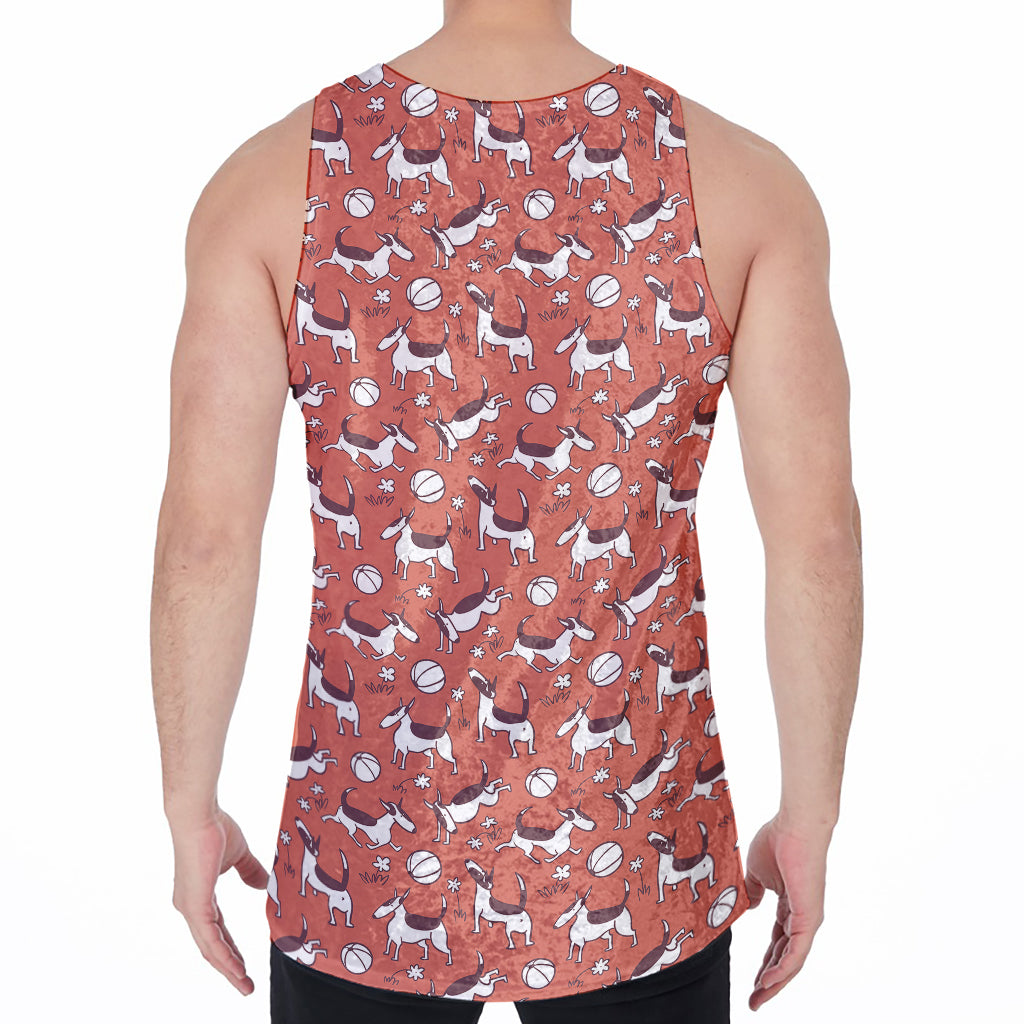 Orange Doodle Bull Terrier Pattern Print Men's Velvet Tank Top