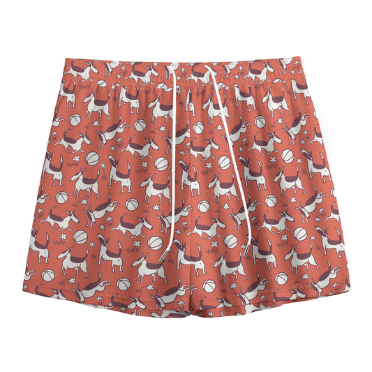 Orange Doodle Bull Terrier Pattern Print Mesh Shorts