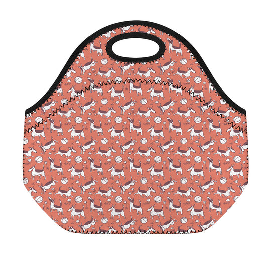 Orange Doodle Bull Terrier Pattern Print Neoprene Lunch Bag
