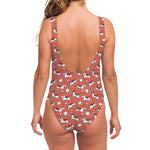Orange Doodle Bull Terrier Pattern Print One Piece Swimsuit