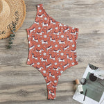 Orange Doodle Bull Terrier Pattern Print One Shoulder Bodysuit