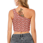 Orange Doodle Bull Terrier Pattern Print One Shoulder Crop Top
