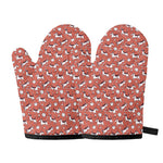 Orange Doodle Bull Terrier Pattern Print Oven Mitts