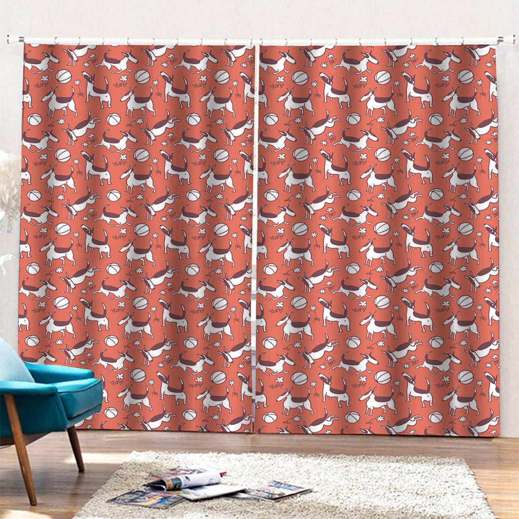 Orange Doodle Bull Terrier Pattern Print Pencil Pleat Curtains