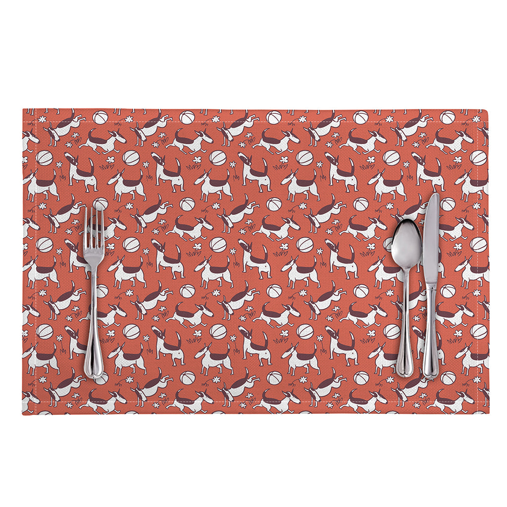 Orange Doodle Bull Terrier Pattern Print Placemat